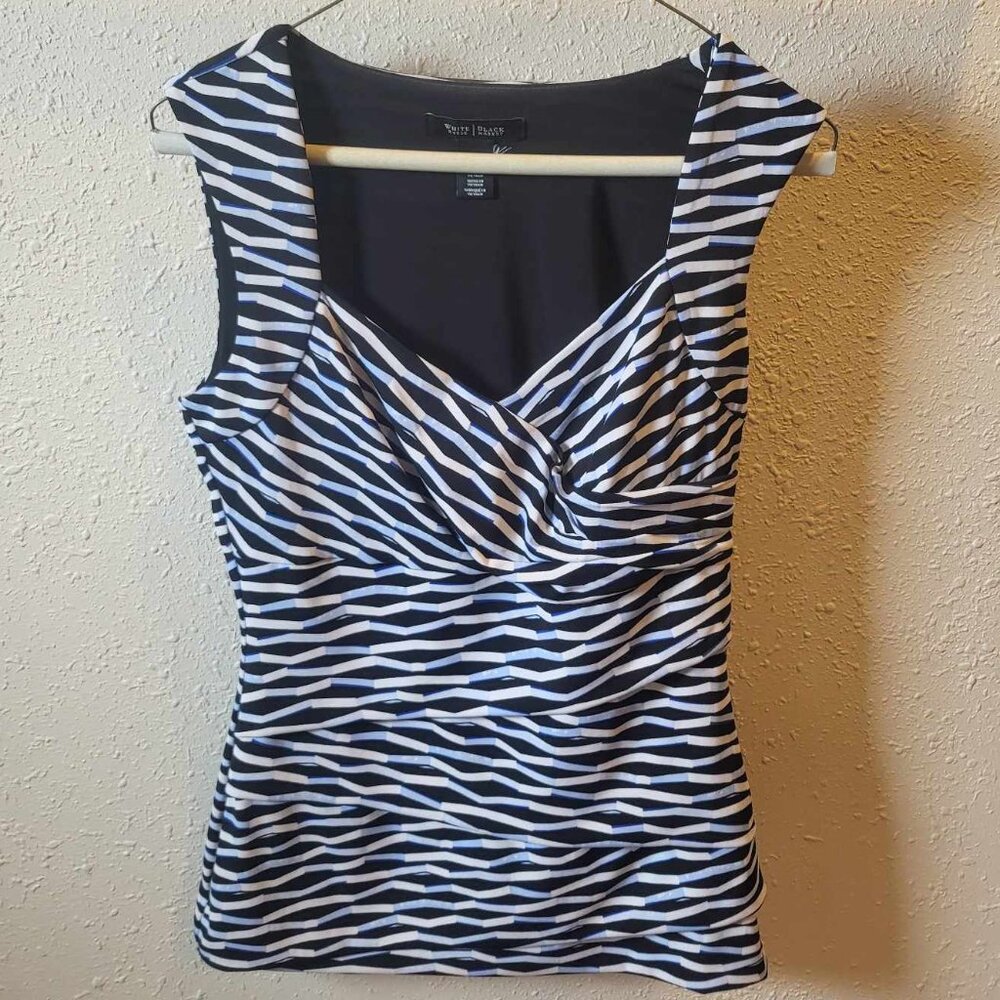 White House Black Market women's sleeveless, blue/white stripe blouse, S, EUC